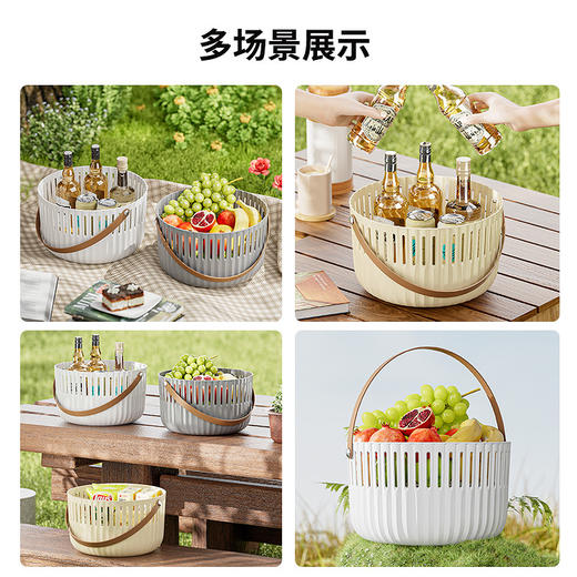 【露营季】简约露营餐具皮革拉手收纳篮 户外春游野餐篮便当食品储存小提篮 商品图3