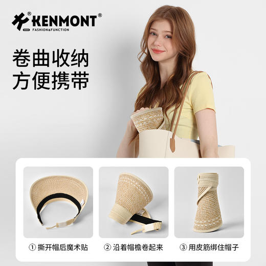 卡蒙大头围可折叠花边空顶防晒草帽女夏沙滩防紫外线度假遮阳凉帽KM-6062 商品图1