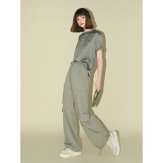 COCOBELLA工装风轻薄阔腿降落伞裤两穿抽绳直筒休闲裤PA7025 商品图2