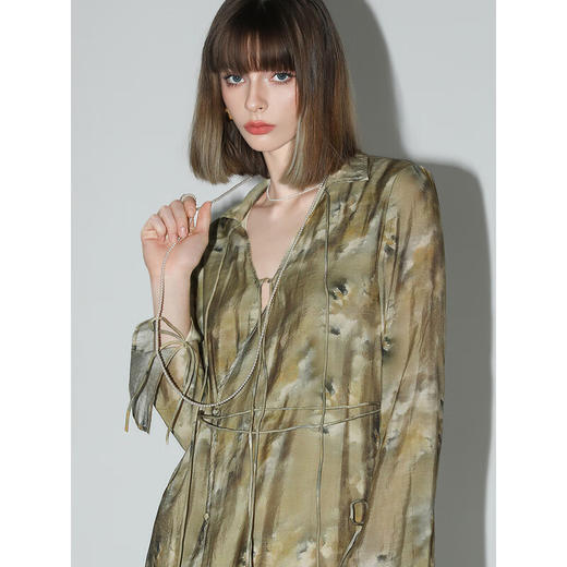 COCOBELLA晕染油画风印花度假风连衣裙流苏飘带衬衫裙FR3007B 商品图2