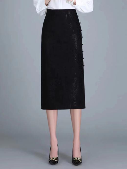 喜出-2370 国风复古盘扣提花半裙 商品图0