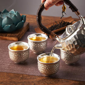 拾物观心·锤纹鎏银古法瓷胎茶器，爱茶人的白月光，素雅如月，洁白如霜【G】