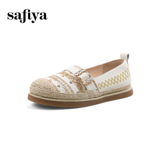 Safiya/索菲娅2024春国风编织钻扣浅口平底懒人一脚蹬渔夫鞋 SF41111432 商品图4