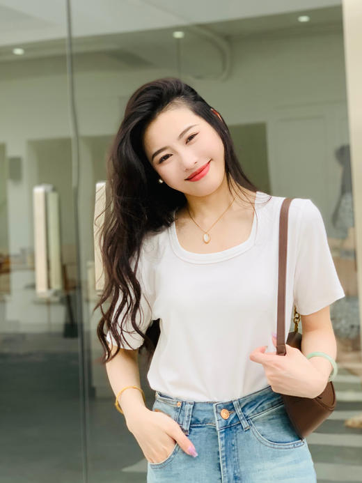 【百图lulu定制】【面膜方领T】 面膜质感  Q弹 柔软舒适 短袖 H版型 正肩短袖T恤 商品图6