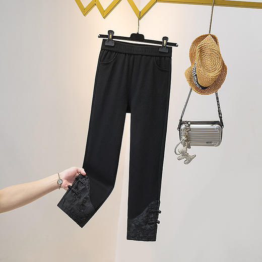 新中式高腰弹力八分裤，复古盘扣遮胯松紧腰裤子KQL-3098F1817 商品图0