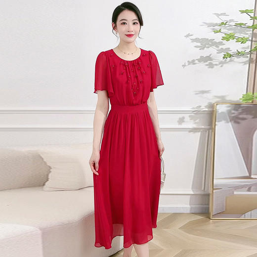 显瘦时尚雪纺裙，圆领荷叶袖连衣裙QYM-XQD-58B9155-L 商品图0