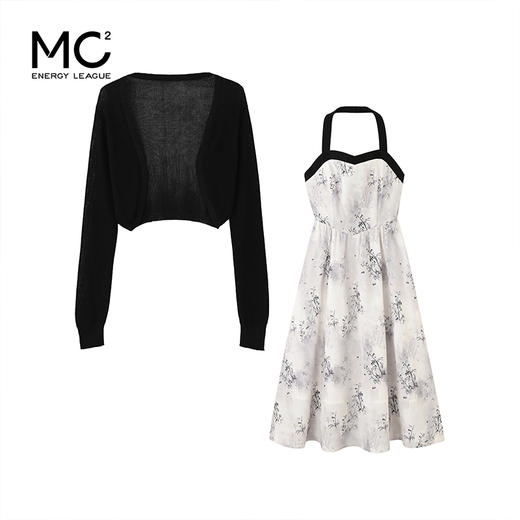 女装长袖针织小外披+挂脖抹胸式碎花裙套裙-A15S4221390 商品图3