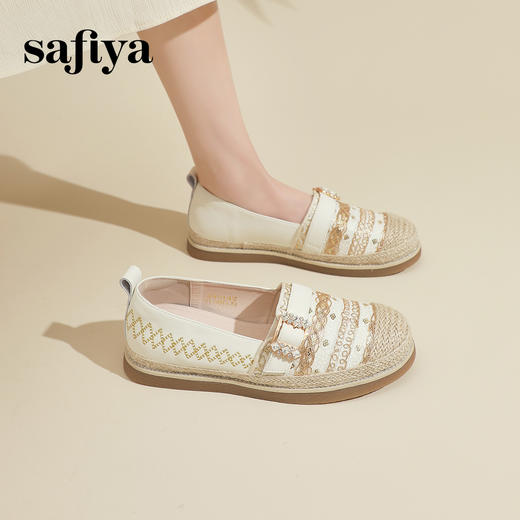 Safiya/索菲娅2024春国风编织钻扣浅口平底懒人一脚蹬渔夫鞋 SF41111432 商品图7