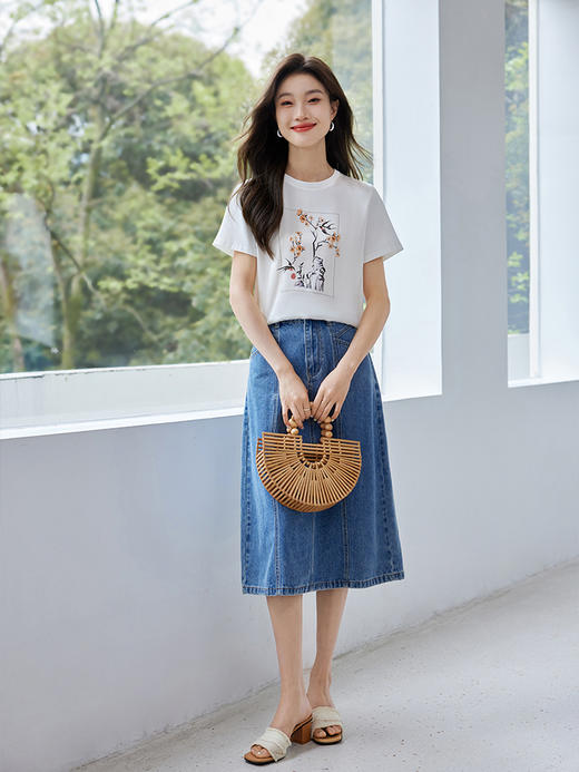 【专属特价】熙世界6A双宫桑蚕丝短袖T恤夏季新款宽松显瘦国风印花真丝上衣 商品图3