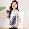 弹力缎真丝上衣，中袖设计感连帽宽松印花桑蚕丝小衫KQN-85507 商品缩略图1