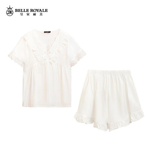 睡衣女士夏季棉套头宽松甜美少女蕾丝短袖短裤清凉薄款家居服套装JJT9927 商品图1