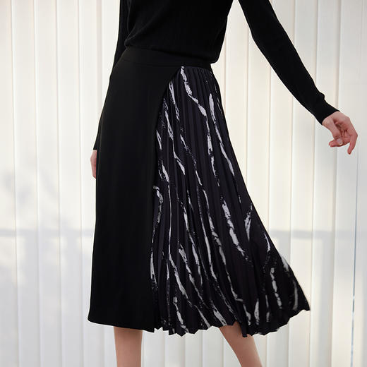 【拼接撞色百褶裙】24年春夏新品女士时尚百搭中长款半裙 商品图0