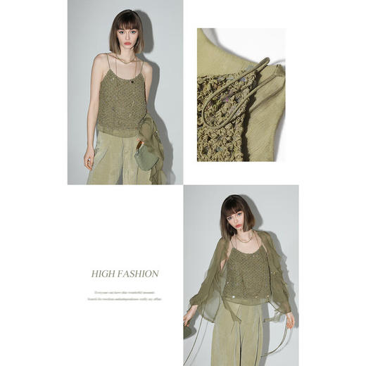 COCOBELLA幻彩亮片编织吊带夏雪纺拼接荷叶边外穿背心VT3001 商品图2