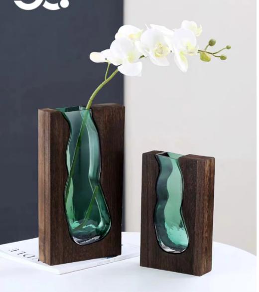 北欧原木透明绿色玻璃花瓶--木屋心灵之钥..水滴 商品图3