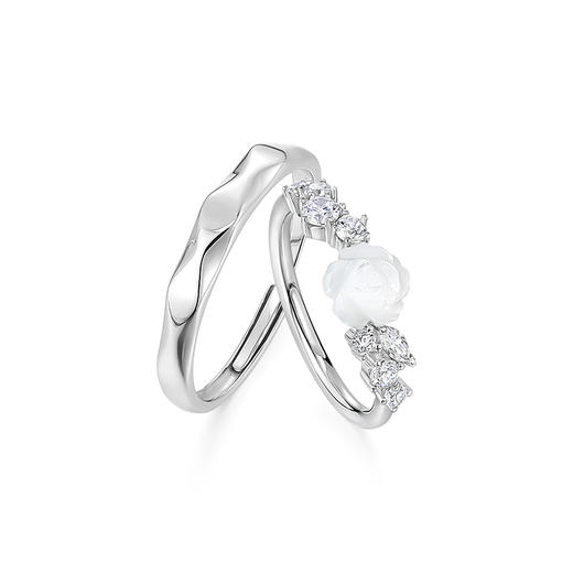 KADER 卡蒂罗 玫瑰之约情侣戒指 925银纯白花朵浪漫设计开口可调节一对 简约优雅约会配饰 礼盒520 商品图0