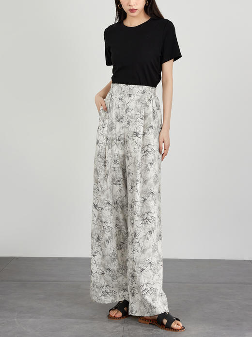 【专属特价】熙世界国风复古水墨印花阔腿裤夏季薄款宽松慵懒度假垂感长裤子 商品图2