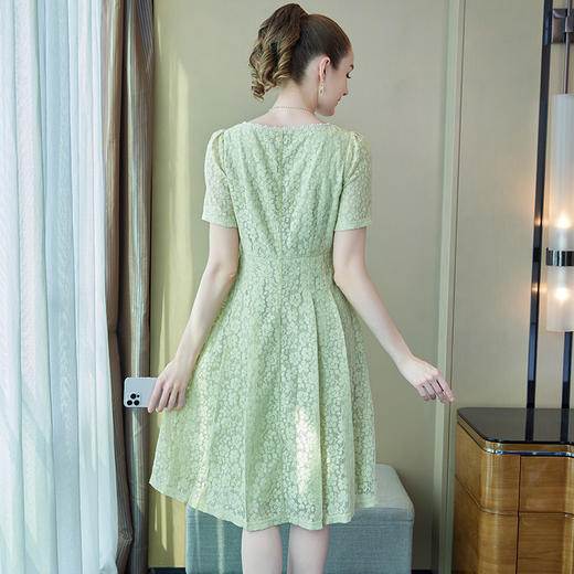 奢姿2025年夏季新款大码女装气质方领蕾丝连衣裙胖妹妹时尚裙子9942863013 商品图3