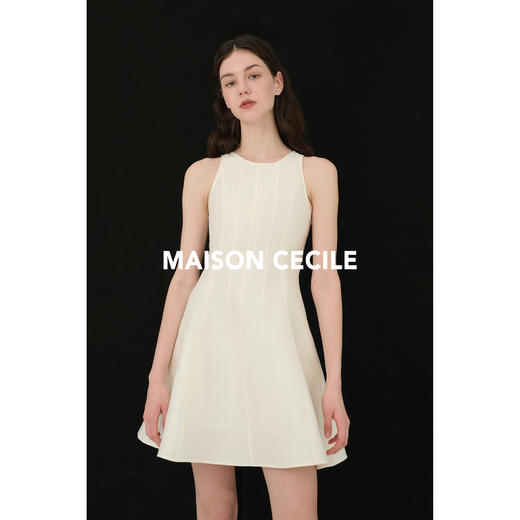 MAISON CECILE黑白真丝羊毛破缝收腰礼服连衣裙 商品图1