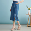 EITIE爱特爱夏季新款时尚复古高腰包臀中式盘扣牛仔蓝半身裙B2406314 商品缩略图2