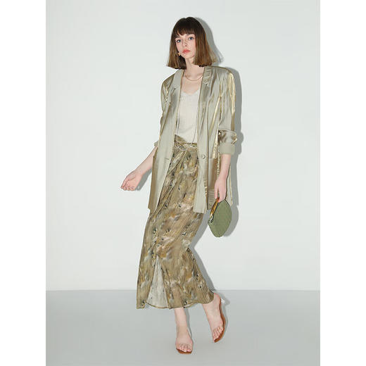 COCOBELLA设计感扭结写意印花炒色半身裙夏油画风压褶长裙HS0011 商品图2