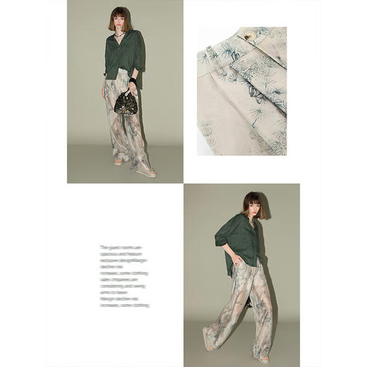 【限时秒杀】COCOBELLA国风写意印花轻薄西裤女夏莱赛尔薄款打褶直筒裤PA925 商品图2