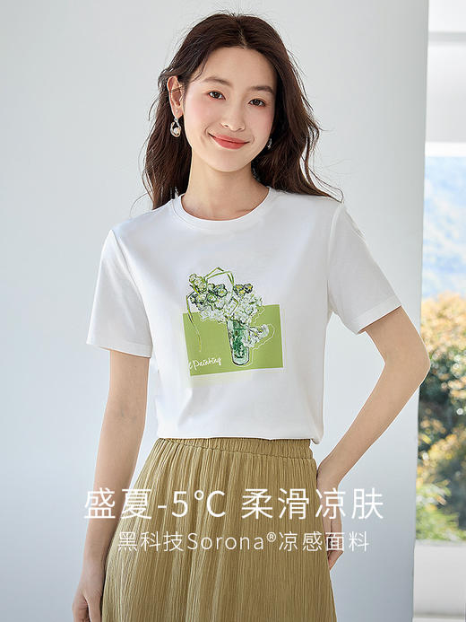 【断码清仓】【梵高联名】熙世界艺术名画印花T恤短袖夏装凉感白色体恤上衣 商品图1