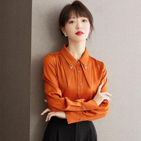 MZ419法式高级感缎面衬衫气质名媛宽松双层领雪纺衫