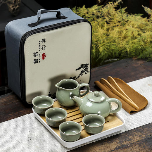 【便携旅行茶具套装 家用简约提梁壶】便携式茶具 手工陶瓷汝窑茶具 端午节父亲节礼物 公司活动年会礼品 商品图9