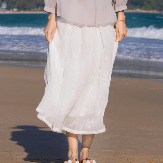 舒适文艺范，苎麻刺绣半裙HS22863-5 商品图0