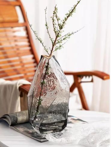 日式几何锤纹玻璃花瓶--石头矮胖 商品图3