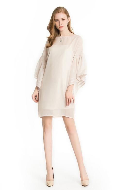 WEN&VI 藕粉色喇叭袖连衣裙 1726 商品图0