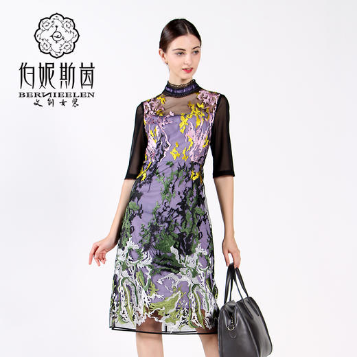 【伯妮斯茵】172S222--紫色连衣裙--几何奎罗 印加文明 商品图0