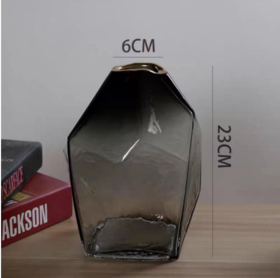 日式几何锤纹玻璃花瓶--石头矮胖