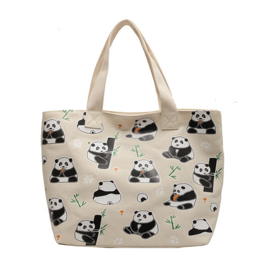 夏季【熊猫帆布包】大容量质感单肩包 斜挎托特购物袋 妈咪时尚休闲包 国庆出游户外 商品图4