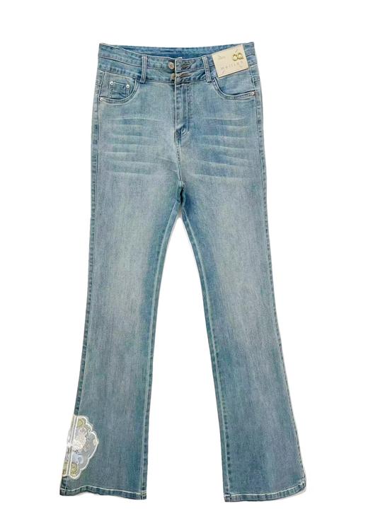 喜出9807国风升级两粒扣弹力微喇牛仔裤 商品图1