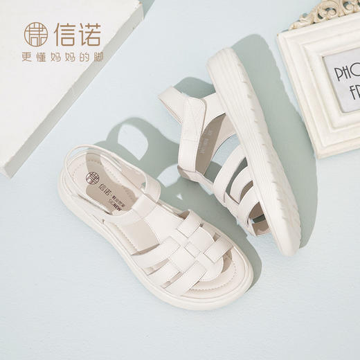 信诺 真皮舒适女鞋 2024新款夏季轻便休闲运动罗马凉鞋软底妈妈鞋L323-17 商品图0