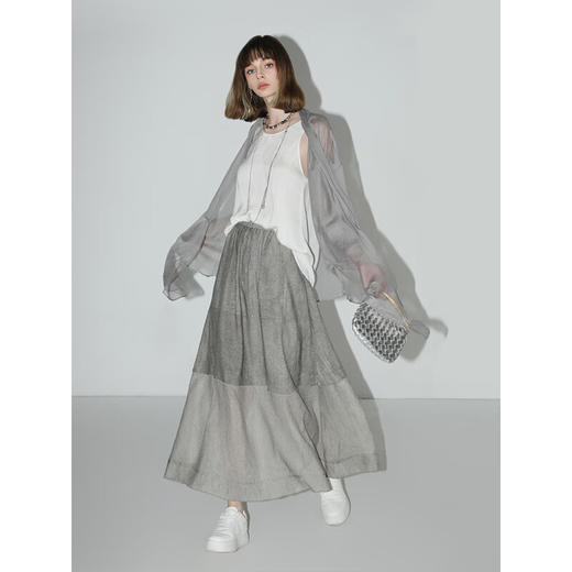 COCOBELLA设计感抽褶不规则雪纺衫微透视褶皱精致开衫LC0001D 商品图1