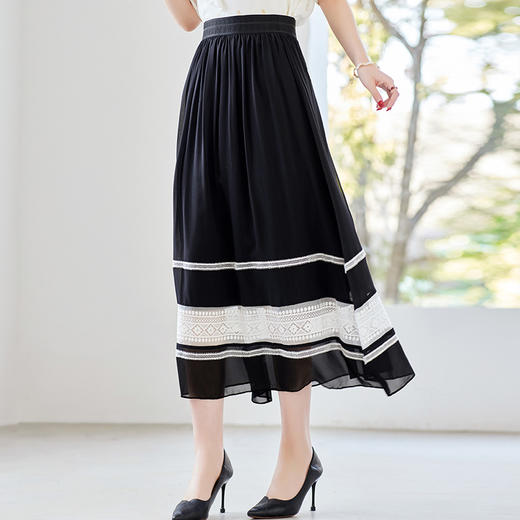 春夏新款桑蚕丝拼色优雅半身裙LS42496162 商品图2