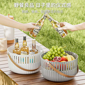 【露营季】简约露营餐具皮革拉手收纳篮 户外春游野餐篮便当食品储存小提篮