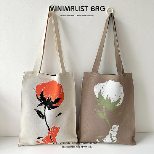 夏季【小众设计可爱熊猫针织包】韩版百搭单肩包 大容量通勤斜挎包托特包 国庆出游户外 商品图2