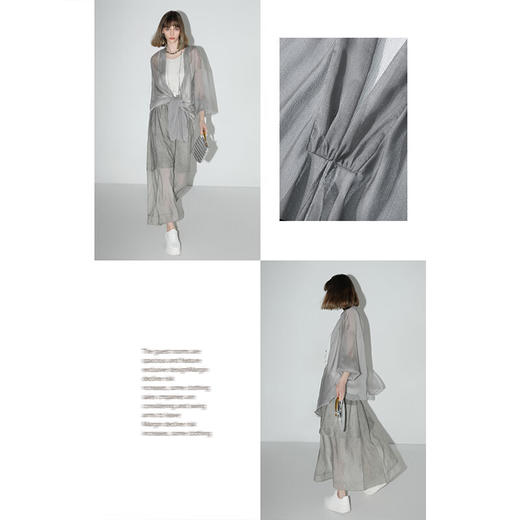 COCOBELLA设计感抽褶不规则雪纺衫微透视褶皱精致开衫LC0001D 商品图3