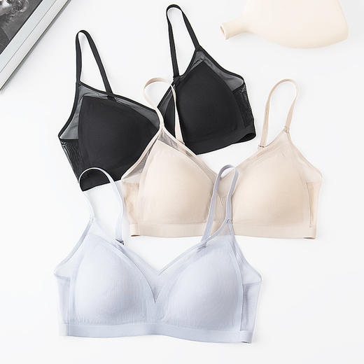 TG春夏真丝无痕贴合三角杯文胸 超薄款透气亲肤桑蚕丝内衣小胸 商品图0