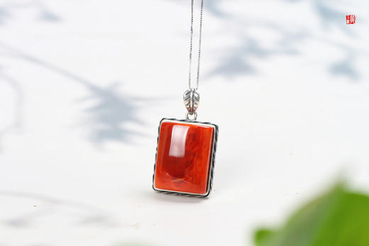 南红无事牌【平安顺遂】吊坠， 925银镶 商品图2