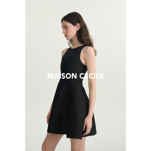 MAISON CECILE黑白真丝羊毛破缝收腰礼服连衣裙 商品图4