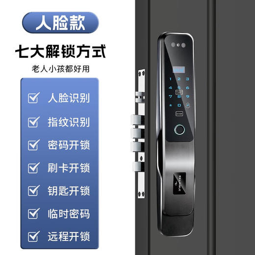 凯施曼户外密码锁防水指纹锁家用防盗门防雨智能锁庭院门双面锁 深灰色 人脸识别版 户外防水 商品图0