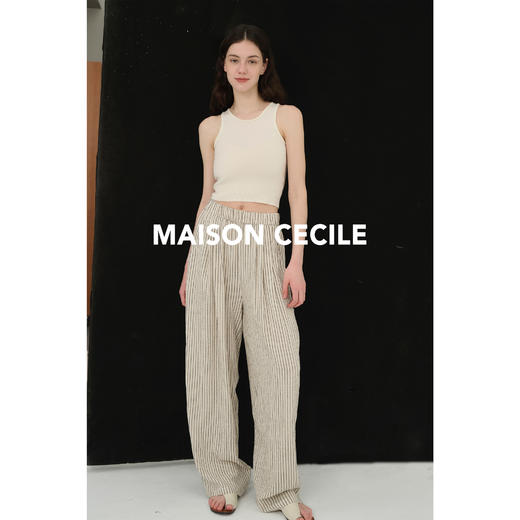 MAISON CECILE亚麻条纹松紧腰实穿懒人神裤 商品图1