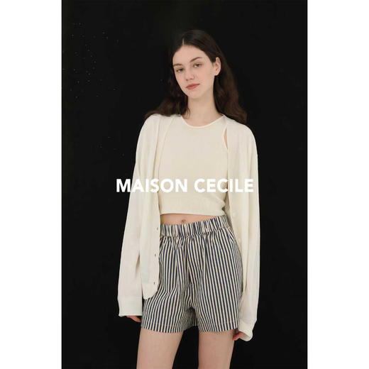 MAISON CECILE牛油果绿/条纹桑蚕丝花苞短裙裤 商品图2