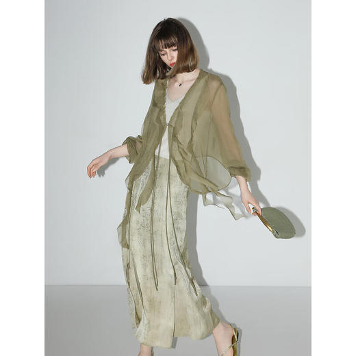 COCOBELLA名媛风10M对丝灵动荷叶边飘带雪纺衫遮阳开衫LC0002 商品图2