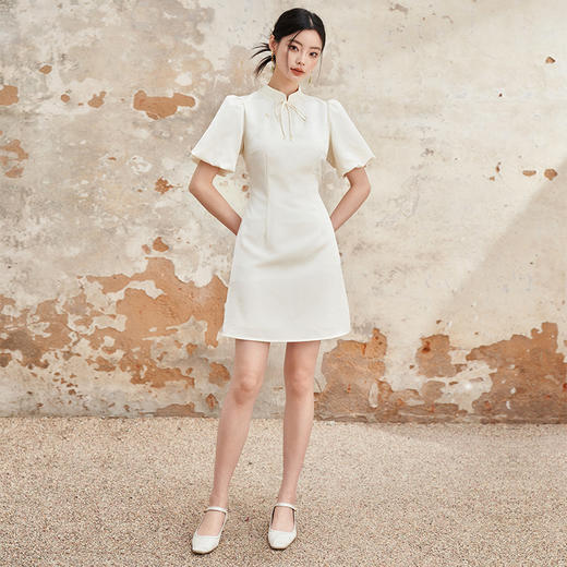 新中式国风提花连衣裙女夏季高级感收腰立领花苞袖连衣裙V1341119 商品图1