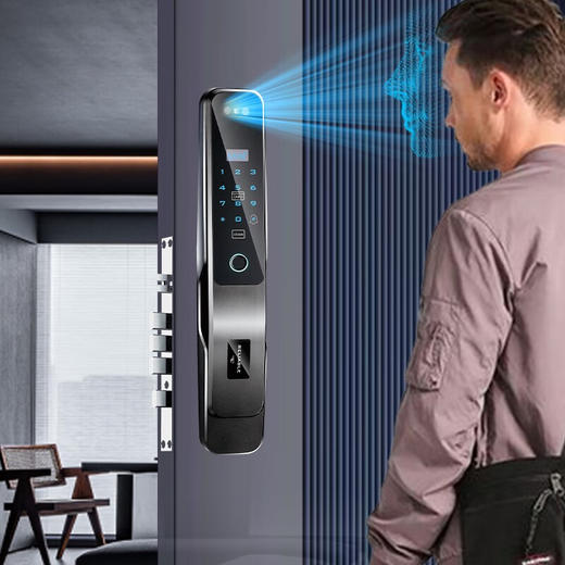 凯施曼户外密码锁防水指纹锁家用防盗门防雨智能锁庭院门双面锁 深灰色 人脸识别版 户外防水 商品图5